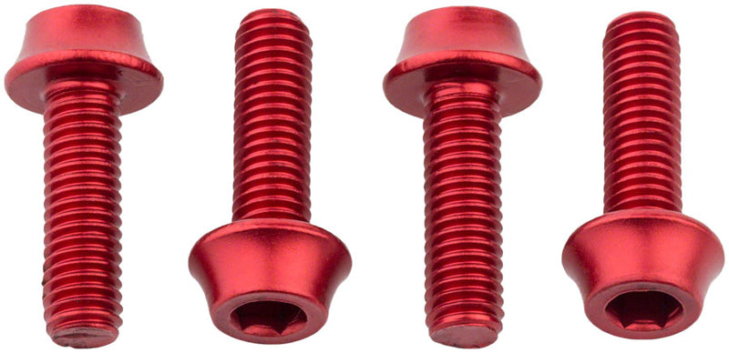 Load image into Gallery viewer, Pack of 2 Wolf Tooth Water Bottle Cage Bolts, M5x15mm, 4 Piece, Aluminum, Red
