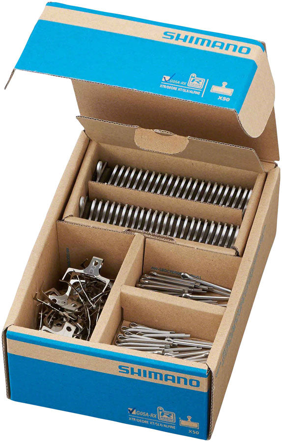 Load image into Gallery viewer, Shimano G05A-RX Resin Disc Brake Pads with Alloy Back Plate Durable, Quiet, Wet &amp; Dry Cycling Performance, Pack of 50 Pairs
