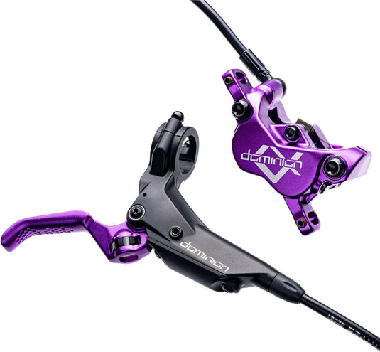 Hayes Dominion A4 Hydraulic Disc Brake and Lever Bundle Front/Rear, Premium Performance, Post Mount, Purple/Black