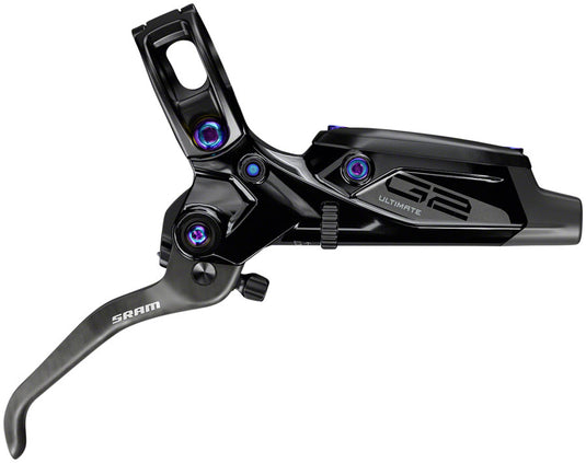 SRAM G2 Ultimate Disc Brake and Lever - Rear, Post Mount, Carbon Lever, Titanium Hardware, Gloss Black with Rainbow