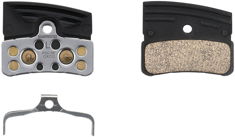 Load image into Gallery viewer, Shimano P04C-MF Metal Compound Disc Brake Pads with Aluminum Finned Backing Plate Compatible with XT and XTR 4-Piston Calipers

