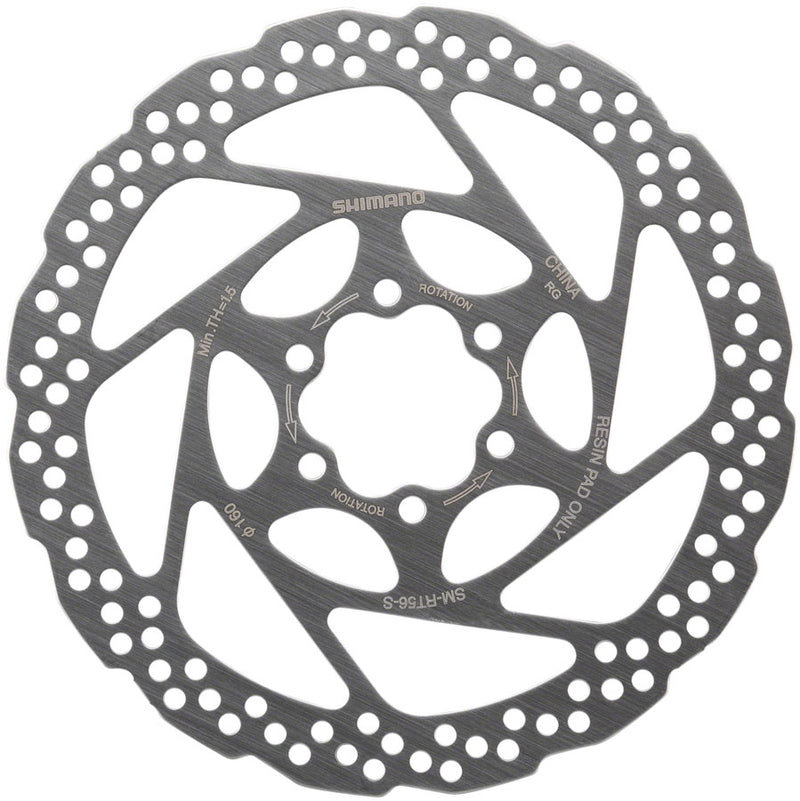 Load image into Gallery viewer, Shimano Deore SM-RT56-S Disc Brake Rotor 160mm 6-Bolt For Resin Pads Only Silver
