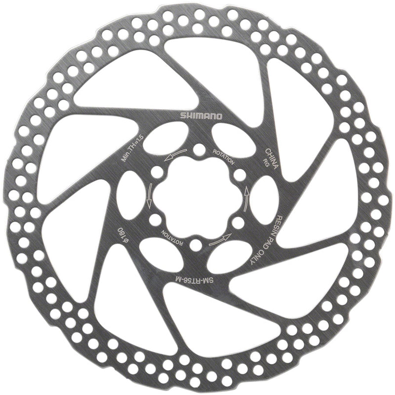 Load image into Gallery viewer, Shimano RT56M 180mm 6-Bolt Disc Brake Rotor, Resin Pad Only, Silver 1-Piece Bike
