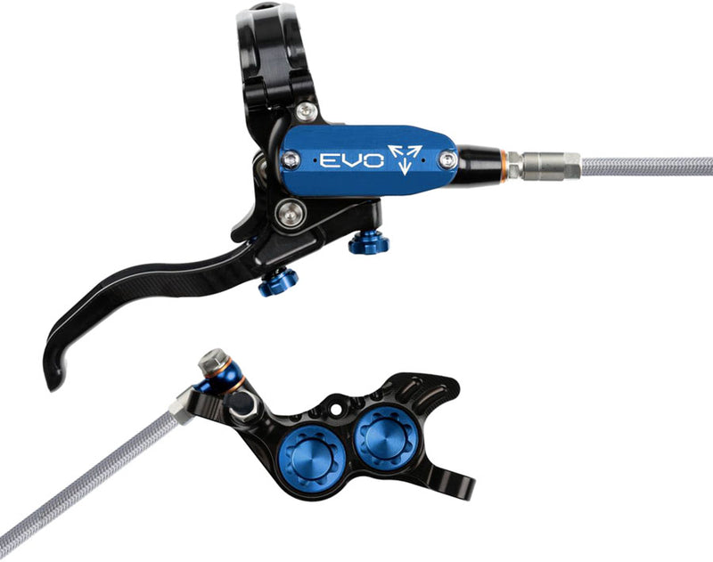 Load image into Gallery viewer, Hope EVO GR4 4-Piston Hydraulic Disc Brake Set - Left &amp; Right Post Mount, Black/Blue
