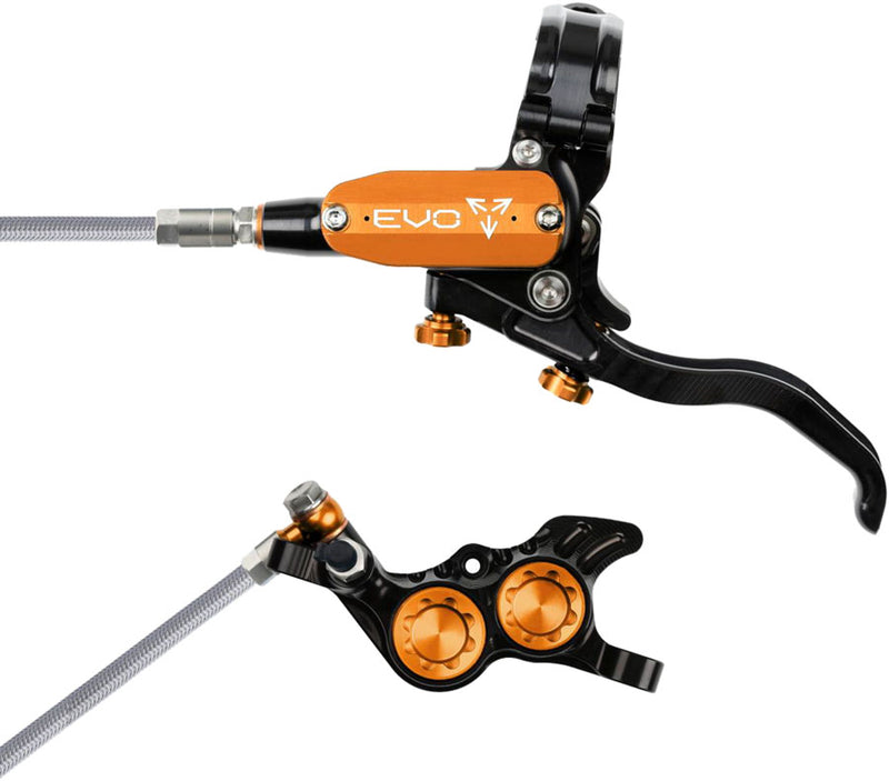 Load image into Gallery viewer, Hope EVO GR4 Hydraulic Disc Brake Set Left &amp; Right Post Mount, 4-Piston, Braided Hose, Black/Orange
