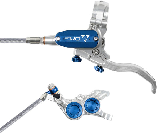 Hope EVO GR4 Hydraulic Disc Brake Set 4-Piston Post Mount, Left & Right Hand, Silver/Blue
