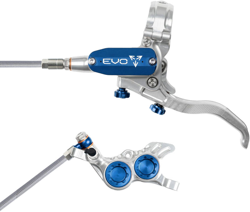Load image into Gallery viewer, Hope EVO GR4 Hydraulic Disc Brake Set 4-Piston Post Mount, Left &amp; Right Hand, Silver/Blue
