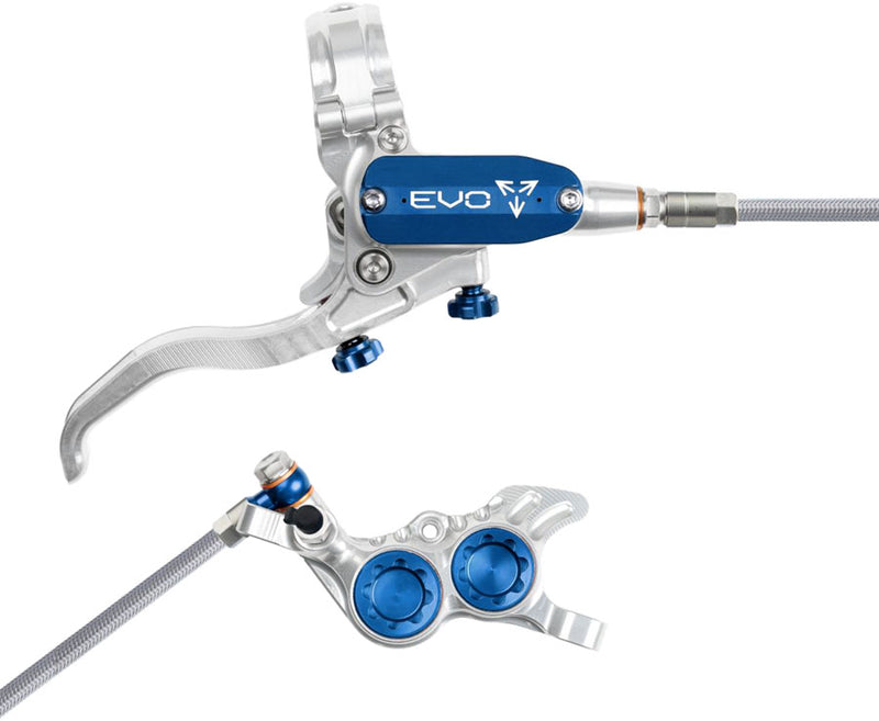 Load image into Gallery viewer, Hope EVO GR4 Hydraulic Disc Brake Set 4-Piston Post Mount, Left &amp; Right Hand, Silver/Blue
