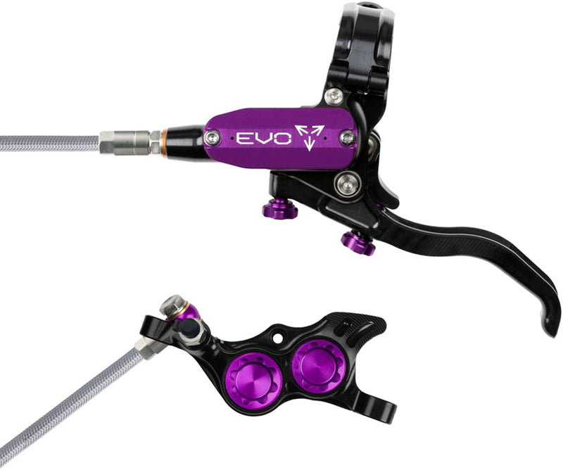 Load image into Gallery viewer, Hope EVO TR4 Disc Brake Set - Right &amp; Left Hydraulic 4-Piston Post Mount, Braided Hose, Black/Purple
