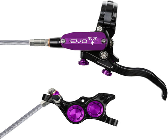 Hope EVO TR4 Disc Brake Set - Right & Left Hydraulic 4-Piston Post Mount, Braided Hose, Black/Purple