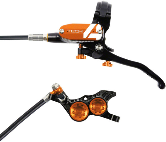 Hope Tech 4 V4 Hydraulic Disc Brake Set - Rear & Front Post Mount, Light Weigh, High-Performance, Orange