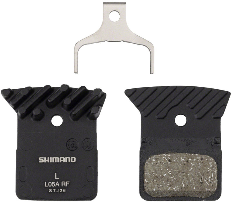 Load image into Gallery viewer, Shimano L05A-RF Disc Brake Pad and Spring - Resin Compound, Finned Alloy Back Plate, Box/25 pair
