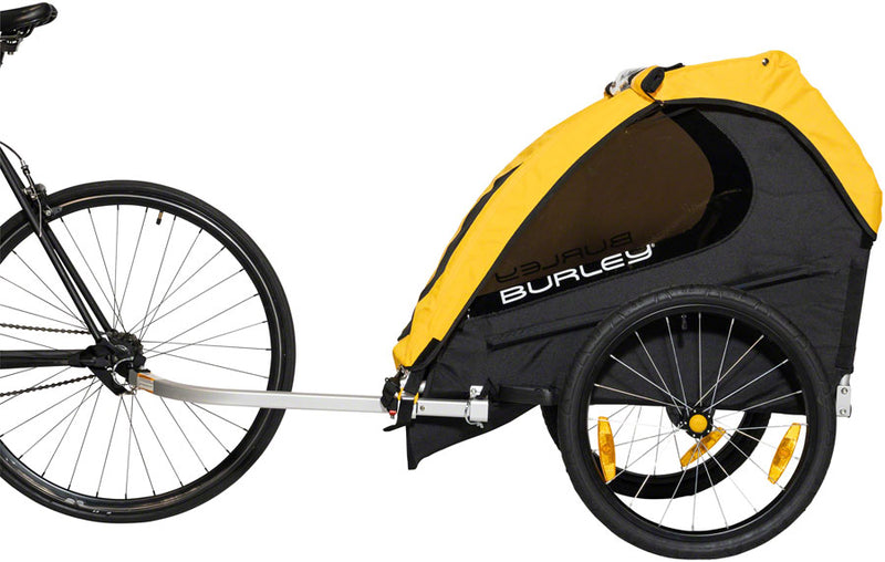 Load image into Gallery viewer, Burley Bee Child Bicycle Trailer - Single, Yellow w/ hitch, tow arm and flag
