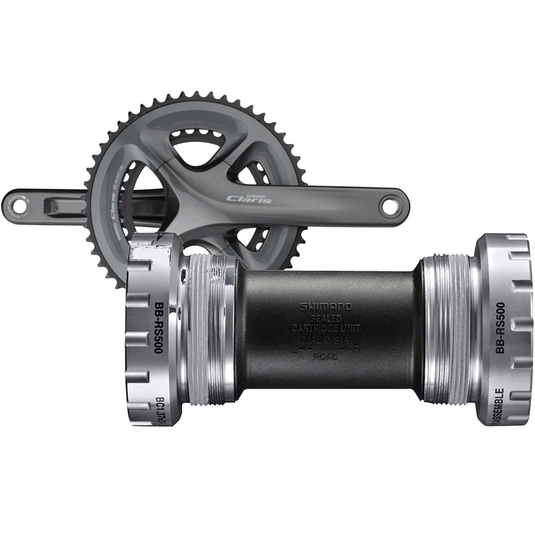 Shimano Bike Parts Bundle: BB-RS501 Hollowtech II Bottom Bracket + Claris FC-R2000 Crankset for Road & Touring, Lightweight Aluminum, High-Performance Cycling Components