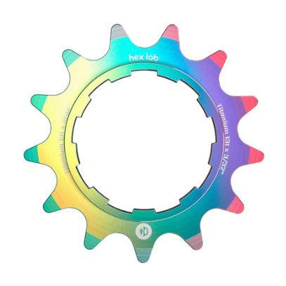 Load image into Gallery viewer, BOX Hex Lab 3/32" CNC Titanium Cog, Rainbow - 13t
