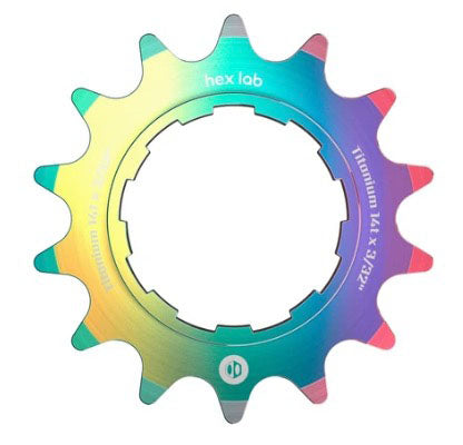 BOX Hex Lab 3/32" CNC Titanium Cog, Rainbow - 14t NLS