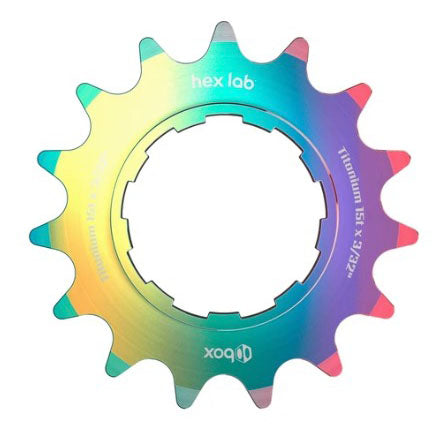 BOX Hex Lab 3/32" CNC Titanium Cog, Rainbow - 15t NLA