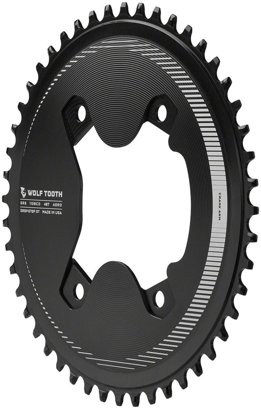 Wolf Tooth Aero 110 Asymmetric BCD Chainring - 48t, 110 Asymmetric BCD, 4-Bolt, Drop-Stop ST, For Shimano GRX Cranks,