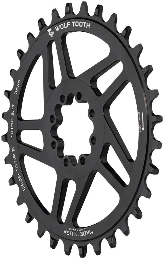 Load image into Gallery viewer, Wolf Tooth Direct Mount Chainring - 32t, SRAM Direct Mount, Drop-Stop B, For SRAM 8-Bolt Cranksets, 3mm Offset, Black
