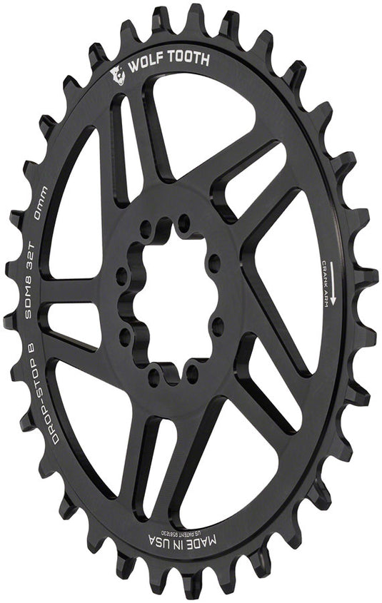 Wolf Tooth Direct Mount Chainring - 32t, SRAM Direct Mount, Drop-Stop B, For SRAM 8-Bolt Cranksets, 0mm Offset, Black