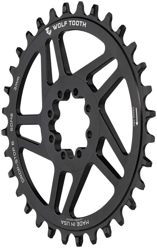 Wolf Tooth Direct Mount Chainring - 30t, SRAM Direct Mount, Drop-Stop B, For SRAM 8-Bolt Cranksets, 3mm Offset, Black