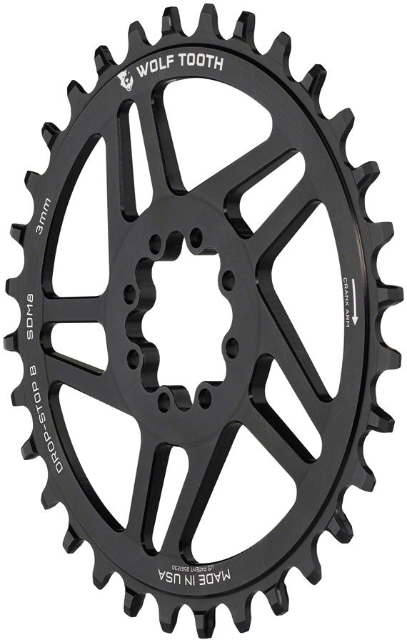 Load image into Gallery viewer, Wolf Tooth Direct Mount Chainring - 30t, SRAM Direct Mount, Drop-Stop B, For SRAM 8-Bolt Cranksets, 3mm Offset, Black
