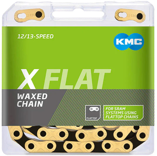 KMC X-Flat Waxed Chain - 12/13-Speed, 126 Links, Compatible with SRAM T-Type and AXS Systems, Ti Gold/Black