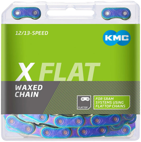 KMC X-Flat Waxed Chain - 12/13-Speed, 126 Links, Compatible with SRAM T-Type and AXS Systems, Aurora