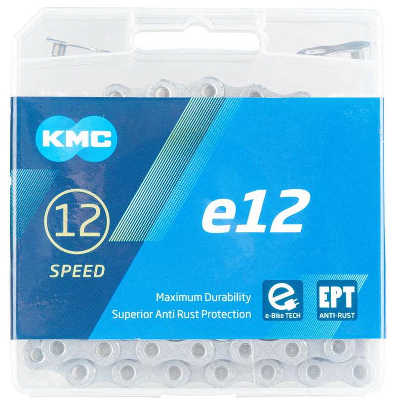 Load image into Gallery viewer, KMC e12 EPT Chain 12-Speed 136 Links Silver Steel Designed For E-Bikes
