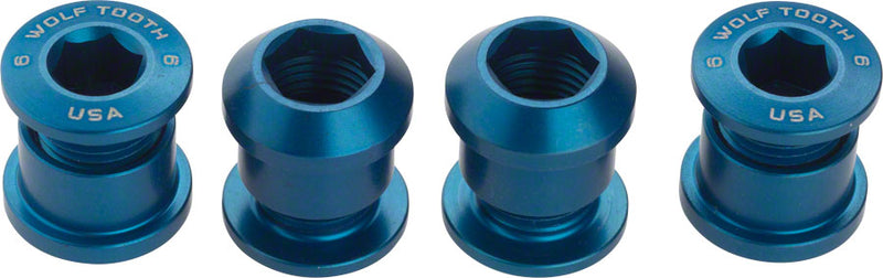 Load image into Gallery viewer, Wolf Tooth 4-Pack Blue Aluminum Chainring Bolts - 6mm M8 x.75 For 1x Drop-Stop Single Chainrings, Durable 7075-T6 Performance, Dual Hex Design
