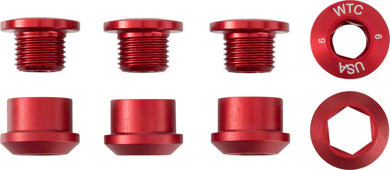 Load image into Gallery viewer, Wolf Tooth 4-Pack Red Aluminum 7075-T6 Chainring Bolts - Universal 1x Bike Components, Dual Hex Fittings, Lightweight &amp; Durable Performance
