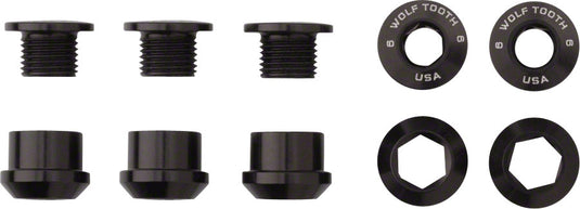 Wolf Tooth 7075-T6 Aluminum Black Chainring Bolt Set - 1x Compatible, Dual Hex Fittings, Lightweight, 6mm Length, Easy Installation for Single Chainrings