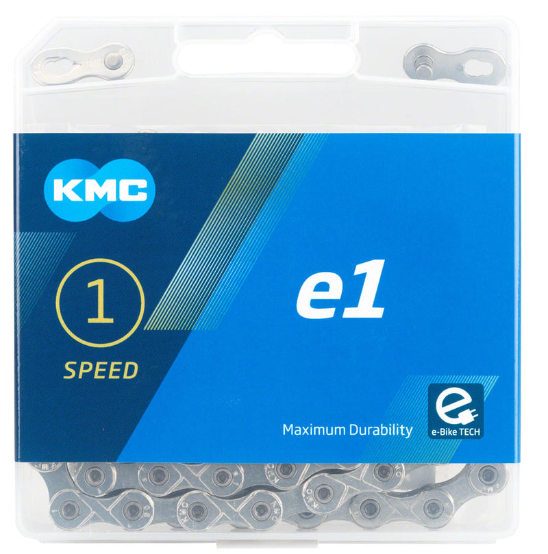 Load image into Gallery viewer, KMC e1 Chain - Single Speed 3/32&quot; 110 Links Silver Single Use Master Link
