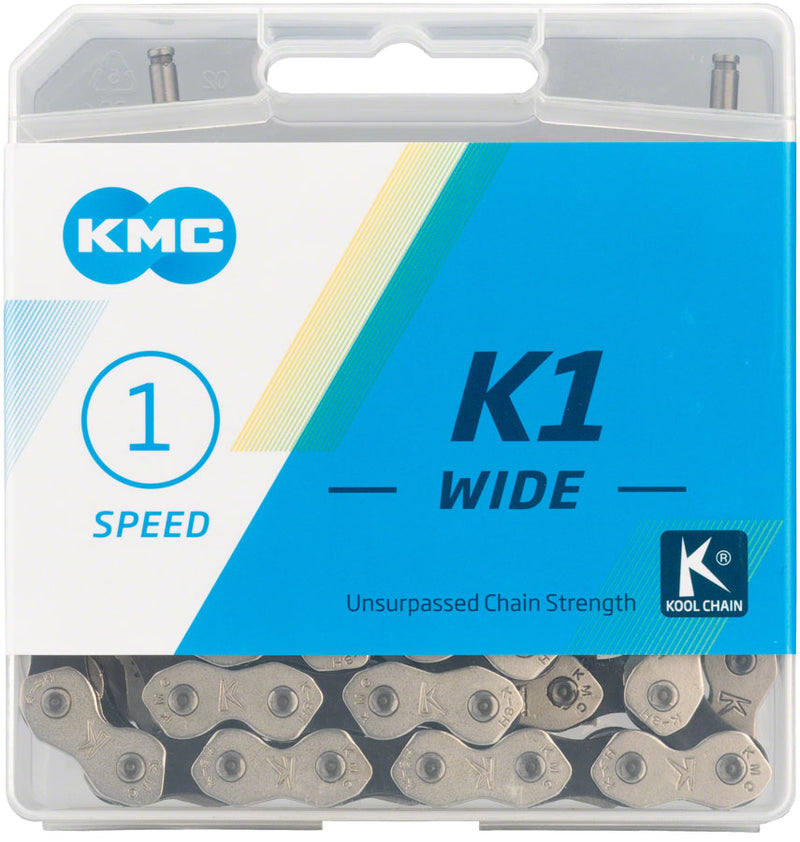 Load image into Gallery viewer, KMC K1 Kool Wide Chain - Single Speed 1/2&quot; x 1/8&quot;, 112 Links, Silver/Black
