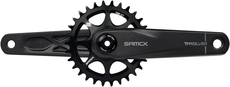 Load image into Gallery viewer, Samox Silver TM-1 Crankset - 160mm, 3-Bolt Direct Mount 30t Chainring, 24mm Chromoly Spindle, Black

