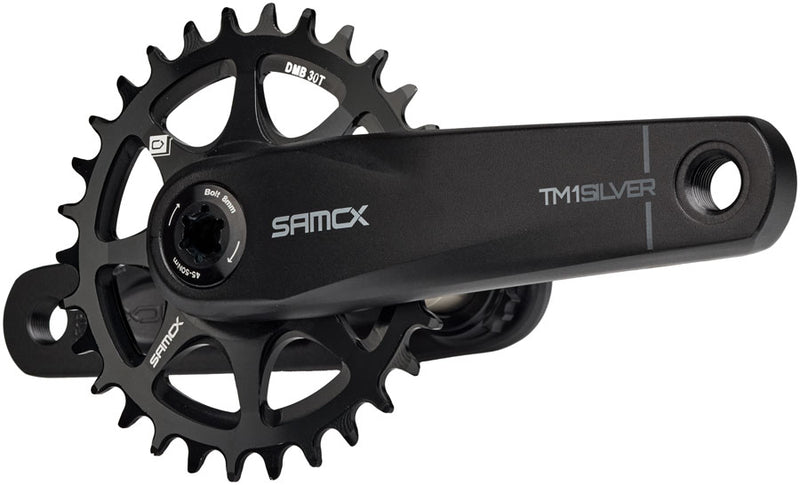 Load image into Gallery viewer, Samox Silver TM-1 Crankset - 160mm, 3-Bolt Direct Mount 30t Chainring, 24mm Chromoly Spindle, Black
