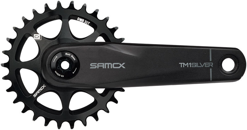Load image into Gallery viewer, Samox Silver TM-1 Crankset - 160mm, 3-Bolt Direct Mount 30t Chainring, 24mm Chromoly Spindle, Black
