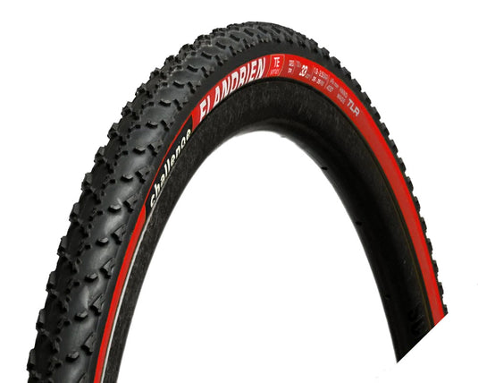 Challenge Tire Flandrien TE Tubeless 700c 33mm Red Cycling Tire Mid-Winter Cyclocross Performance