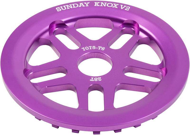 Load image into Gallery viewer, Sunday Knox V2 Sprocket - 28t, Anodized Purple CNC Machined 7075-T6 Aluminum
