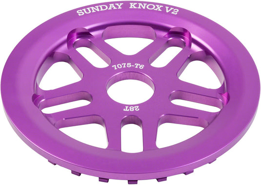 Sunday Knox V2 Sprocket - 28t, Anodized Purple CNC Machined 7075-T6 Aluminum