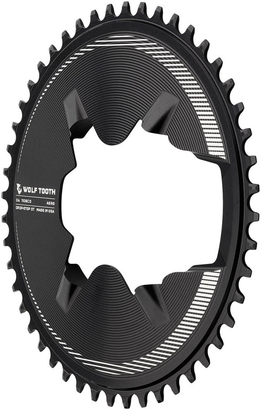 Wolf Tooth Aero Direct Mount 1x Chainring - 46t, 4-Bolt, Drop-Stop ST, Compatible with Shimano Dura-Ace R9200/R9200-P