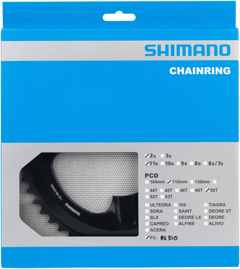 Load image into Gallery viewer, Shimano FC-RS510 Chainring 50t 110 BCD Asymmetric Aluminum Blk Road MTB Hybrid
