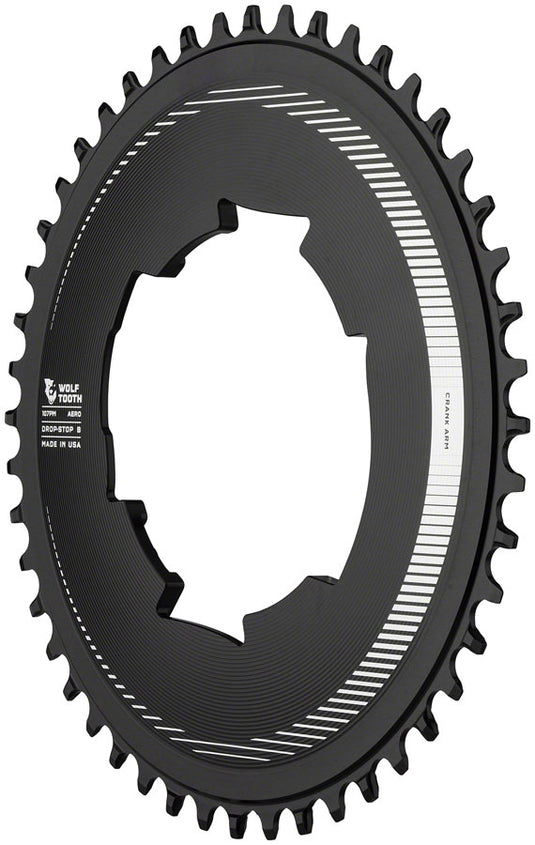 Wolf Tooth Aero 107 BCD Chainring - 46t, Optimized for SRAM Eagle and Flaptop Chains, Drop-Stop B, Black