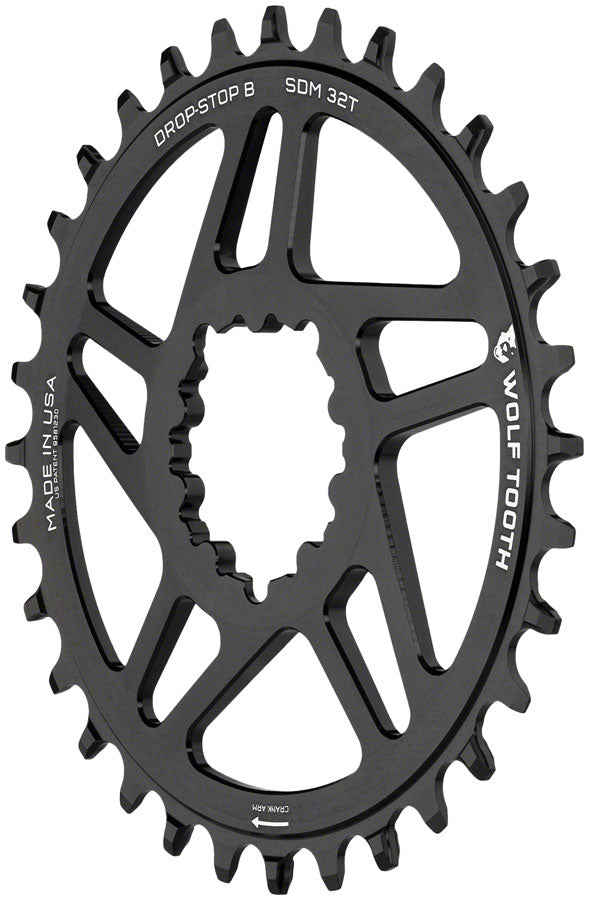 Wolf Tooth Direct Mount Chainring - 34t, SRAM Direct Mount, Drop-Stop B, For SRAM 3-Bolt Boost Cranks, 3mm Offset, Black