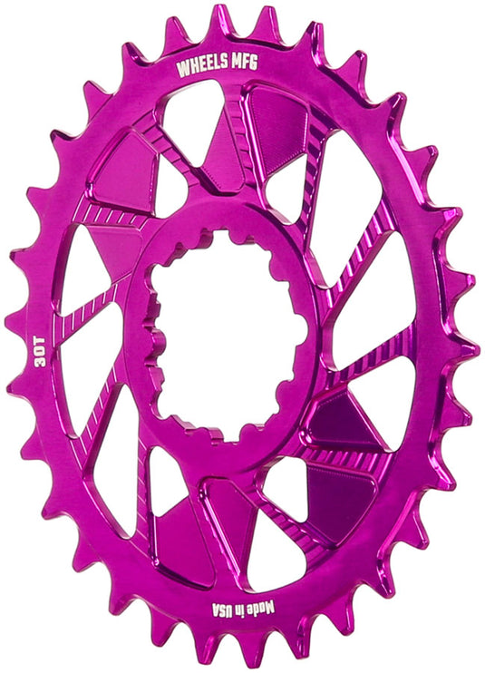 Wheels Manufacturing Direct Mount Chainring - 30t, SRAM 3-Bolt Direct Mount, 3mm Offset, T-Type Chain Compatible, Purple