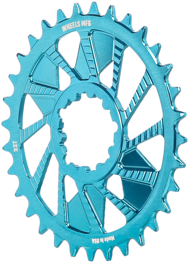 Load image into Gallery viewer, Wheels Manufacturing Direct Mount Chainring - 32t, SRAM 3-Bolt Direct Mount, 3mm Offset, T-Type Chain Compatible, Teal
