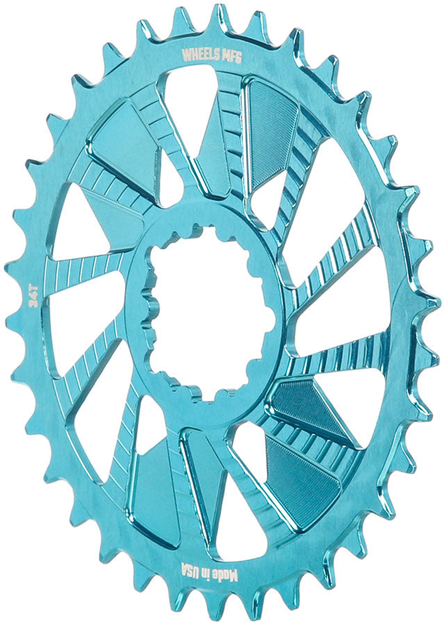 Load image into Gallery viewer, Wheels Manufacturing Direct Mount Chainring - 34t, SRAM 3-Bolt Direct Mount, 3mm Offset, T-Type Chain Compatible, Teal
