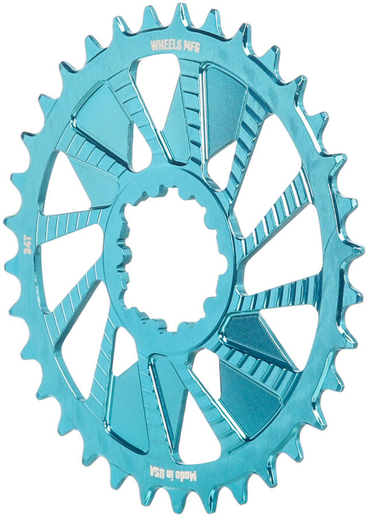 Wheels Manufacturing Direct Mount Chainring - 34t, SRAM 3-Bolt Direct Mount, 3mm Offset, T-Type Chain Compatible, Teal