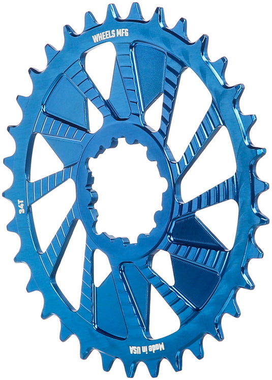 Wheels Manufacturing Direct Mount Chainring - 34t, SRAM 3-Bolt Direct Mount, 3mm Offset, T-Type Chain Compatible, Blue