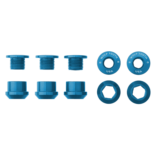 Wolf Tooth 1x Chainring Bolt Set - 6mm Aluminum, Dual Hex for Easy Installation, Compatible with Drop-Stop Chainrings & Single Chainring Bikes